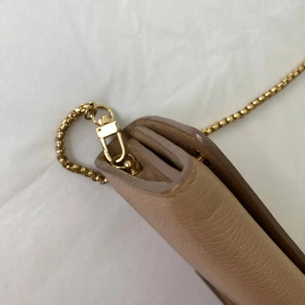 Authentic Miu Miu Beige Leather Wallet on Chain Gold Logo Crossbody - Picture 8 of 16